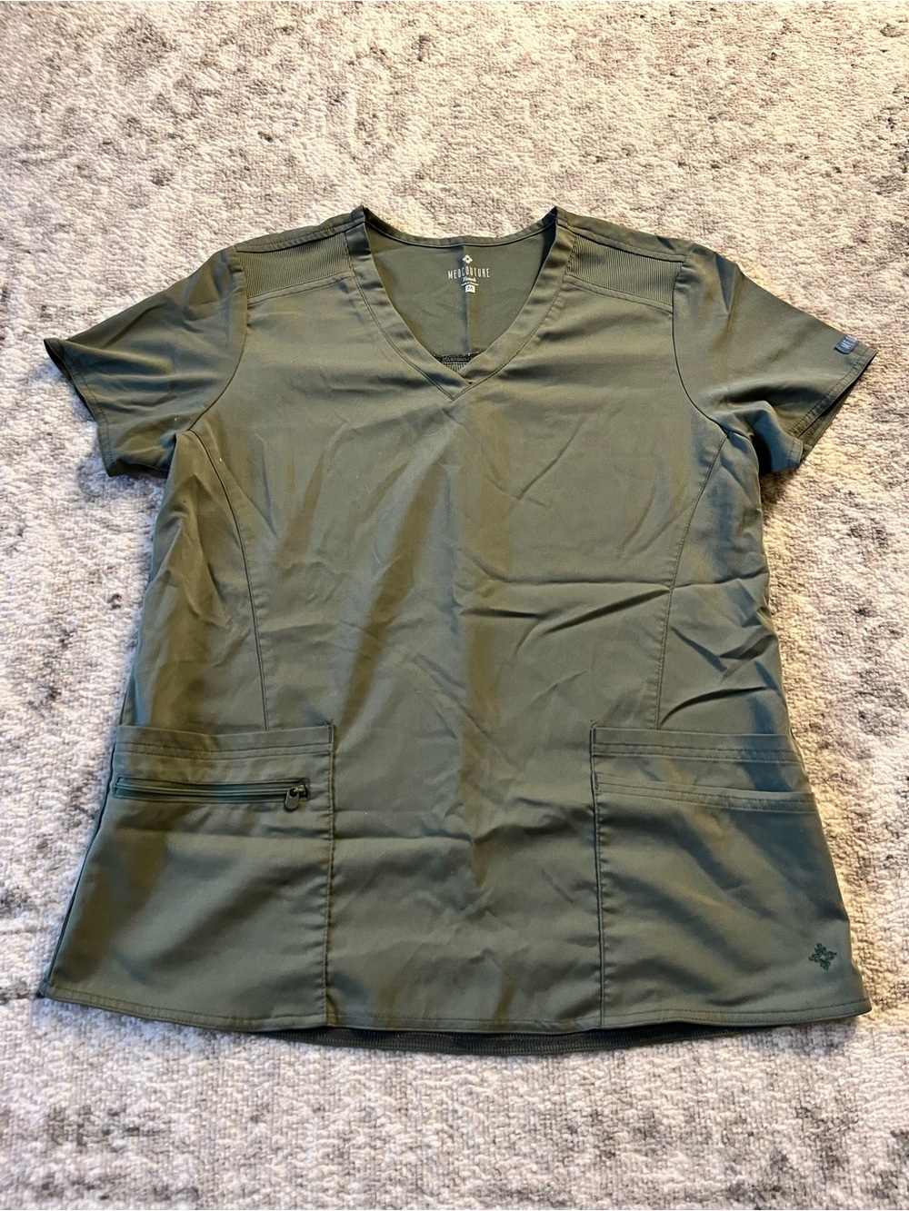 Med Couture Women’s Olive Green V-Neck Scrub Top